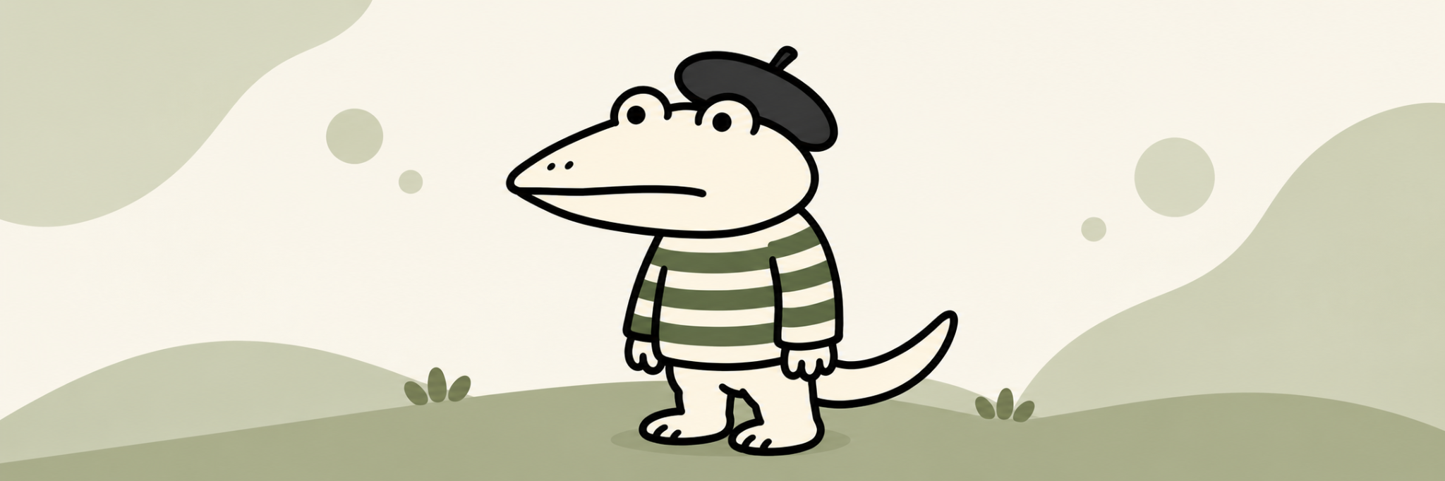 Original Le Croc banner with cream and olive scenery