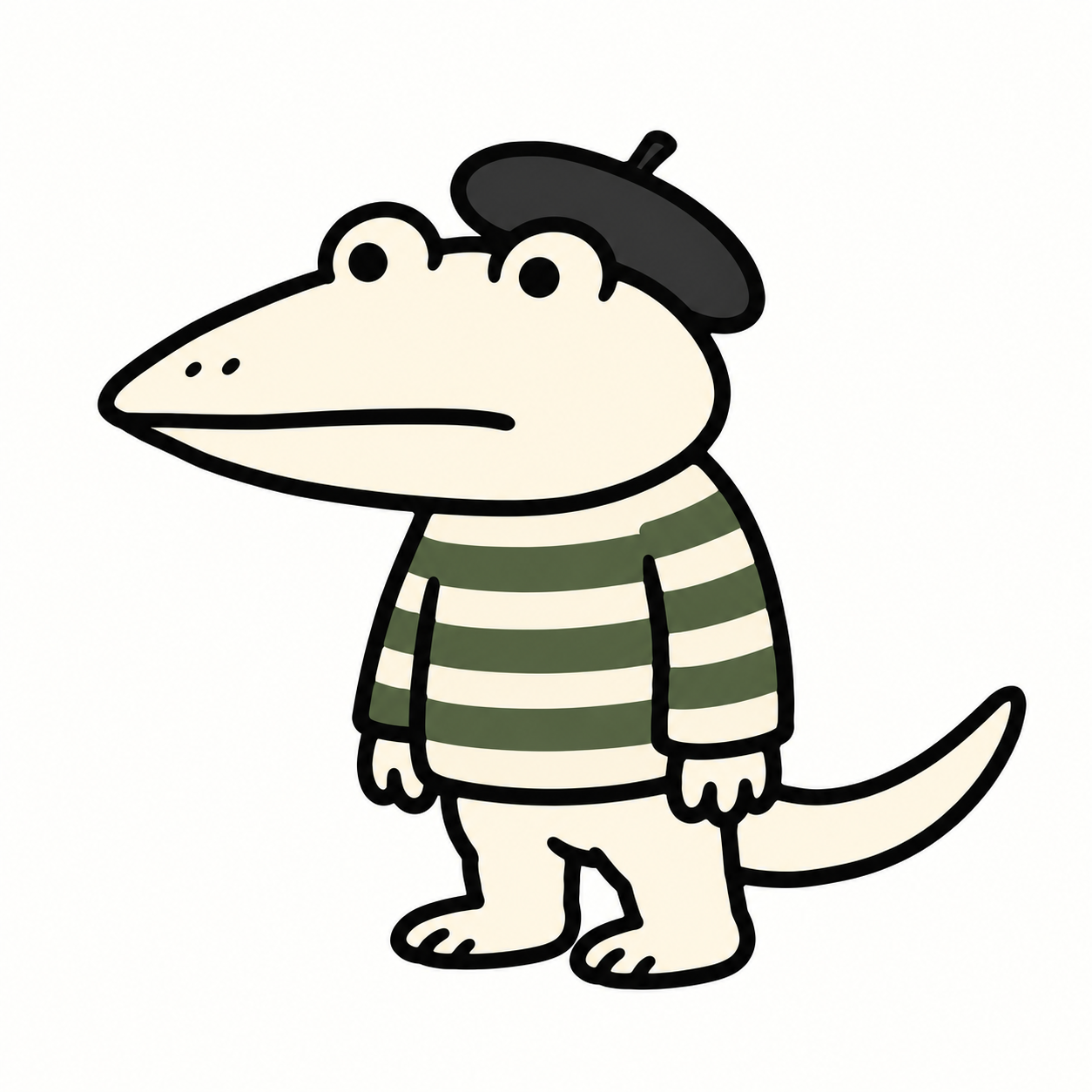 Le Croc wearing his black beret and olive striped sweater