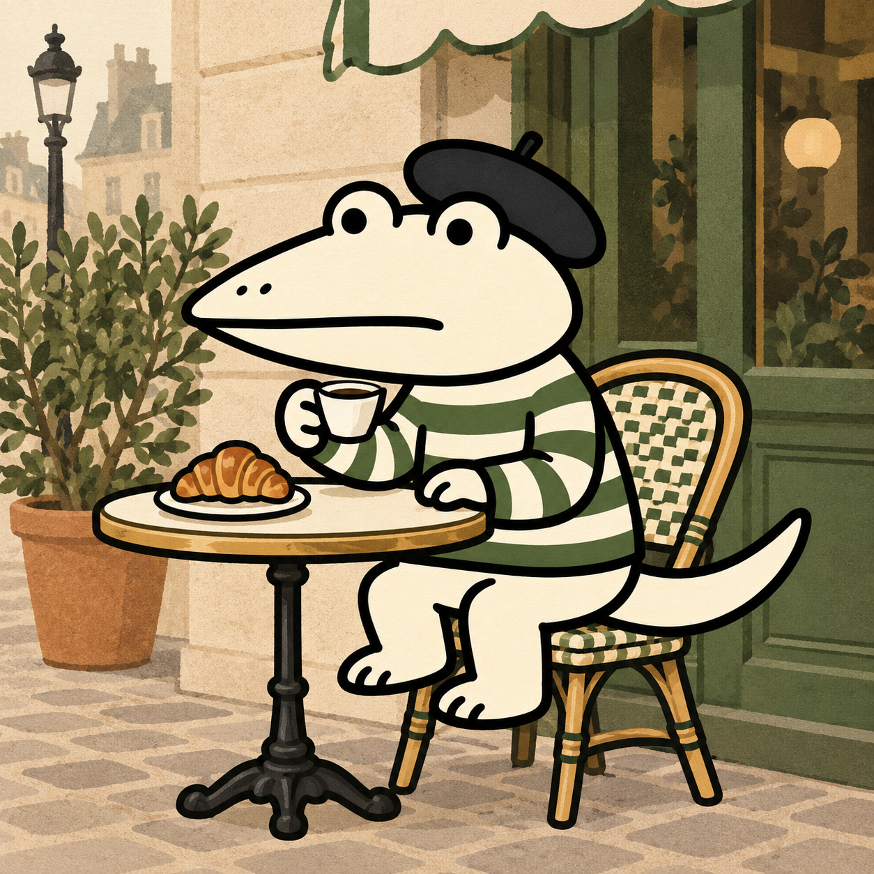 Le Croc enjoying an espresso at a Paris cafe