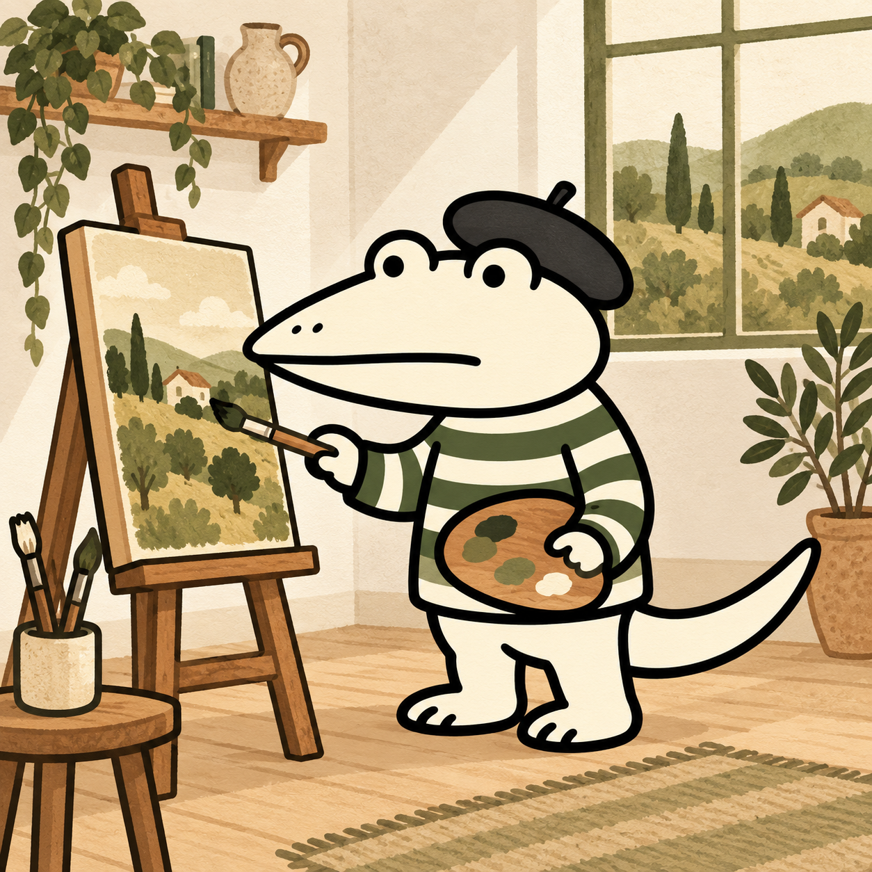 Le Croc painting in an artist studio